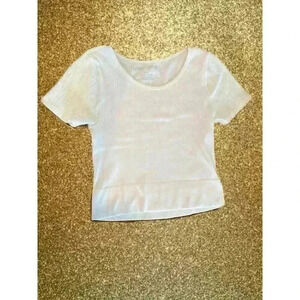 One Step Up Women Top S/M White Short Sleeve Casual Cropped Shirt (0144)
